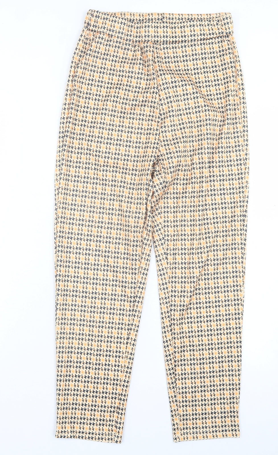 Preworn Womens Orange Houndstooth Polyester Trousers Size S L25 in Regular