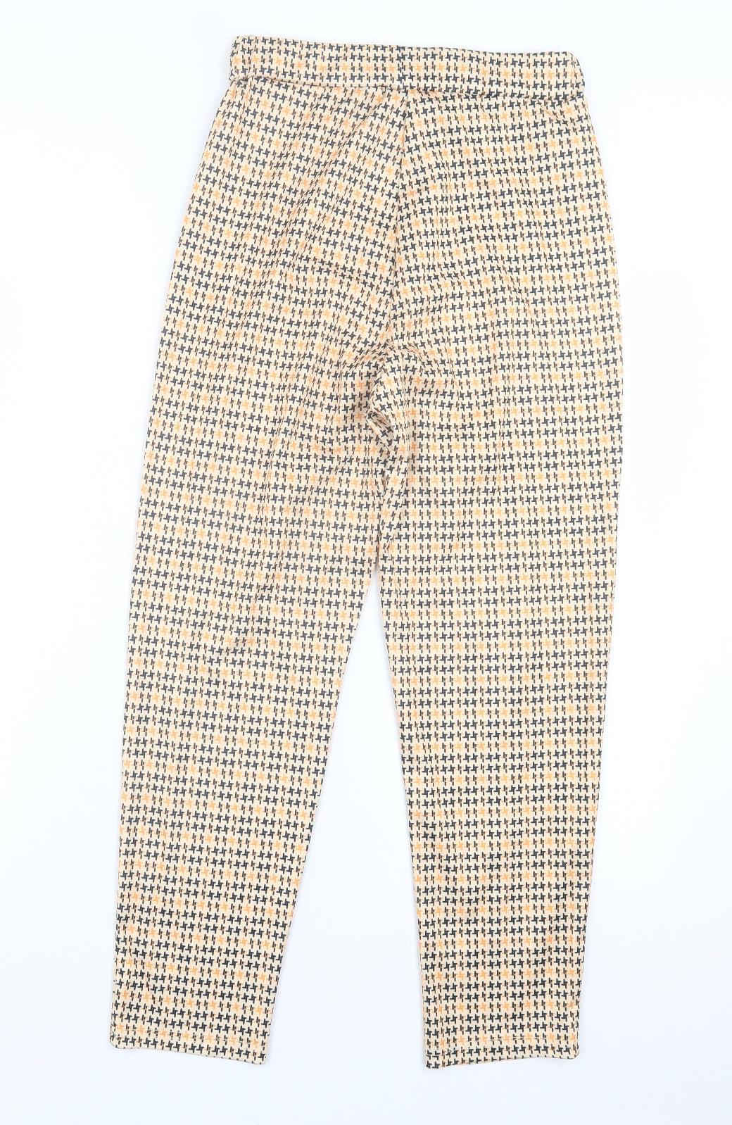 Preworn Womens Orange Houndstooth Polyester Trousers Size S L25 in Regular