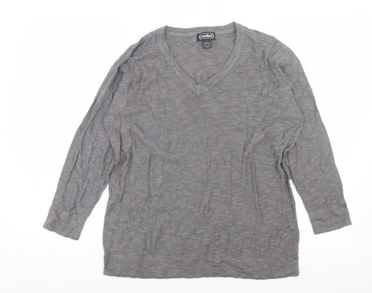Cashel Womens Grey V-Neck Cotton Pullover Jumper Size L