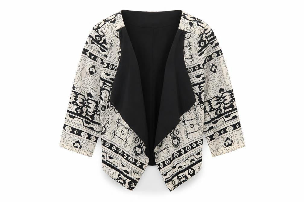 Yumi Womens Beige Geometric Jacket Size M