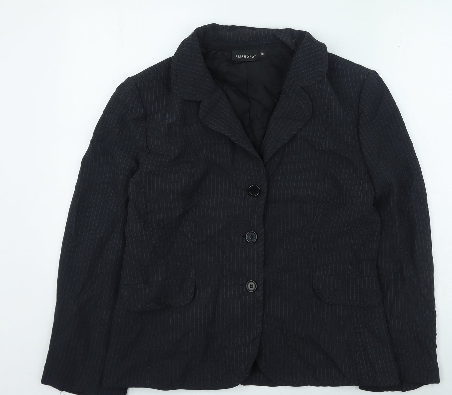 amphora Womens Grey Striped Jacket Size 16