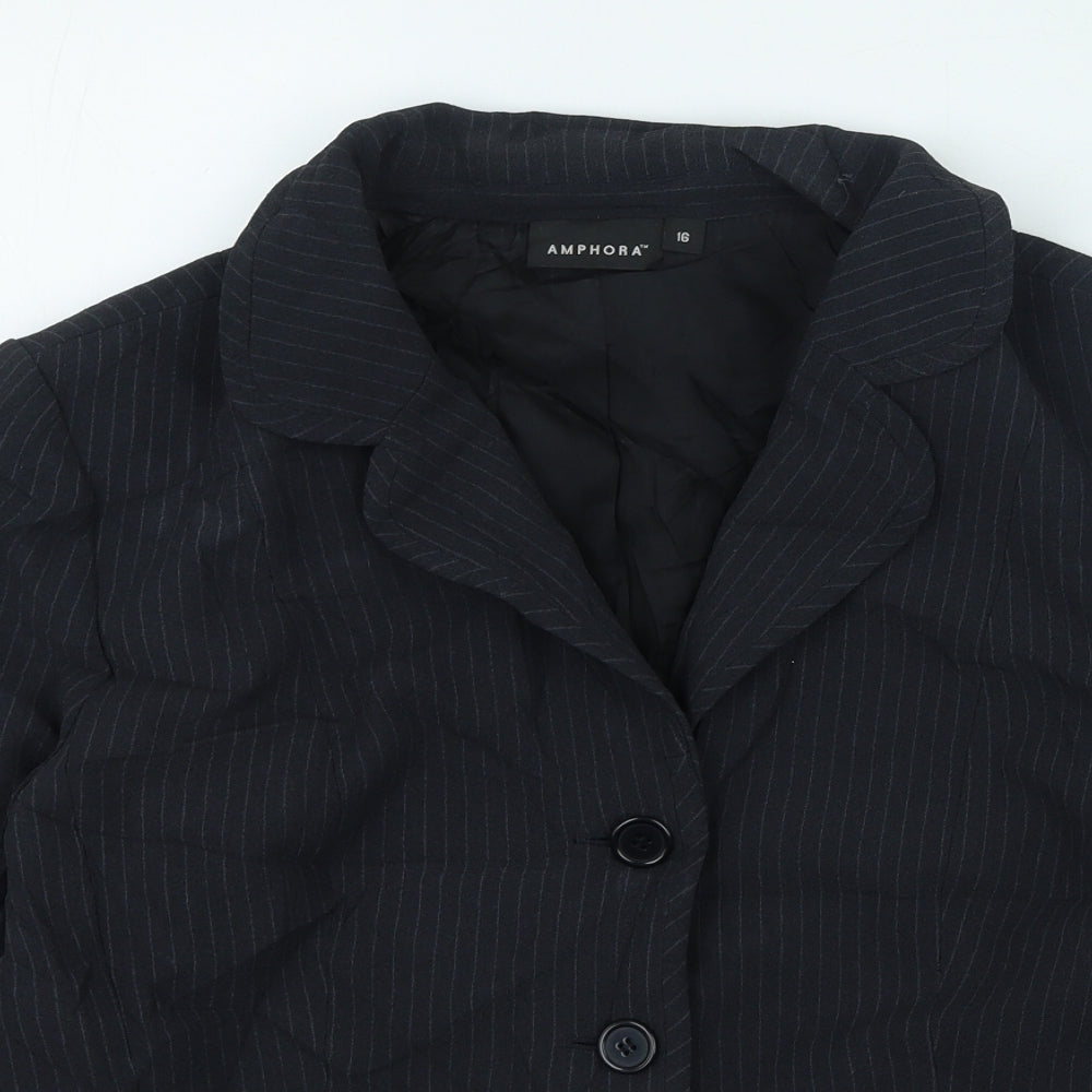 amphora Womens Grey Striped Jacket Size 16