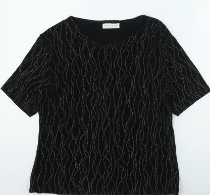 your 6th sense Womens Black Geometric Acetate Basic Blouse Size 12 Round Neck