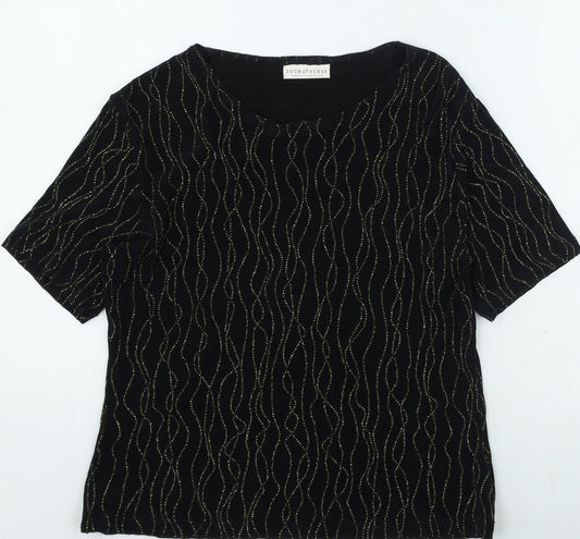your 6th sense Womens Black Geometric Acetate Basic Blouse Size 12 Round Neck