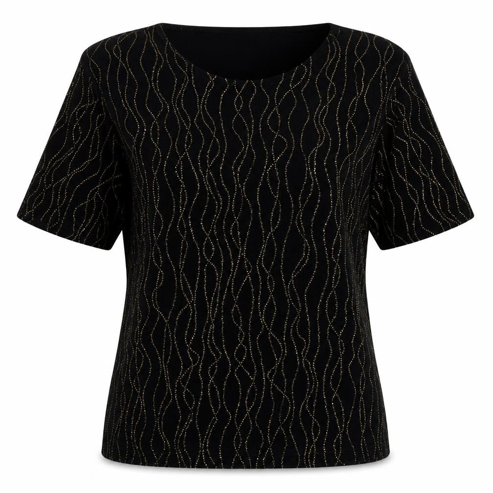 your 6th sense Womens Black Geometric Acetate Basic Blouse Size 12 Round Neck