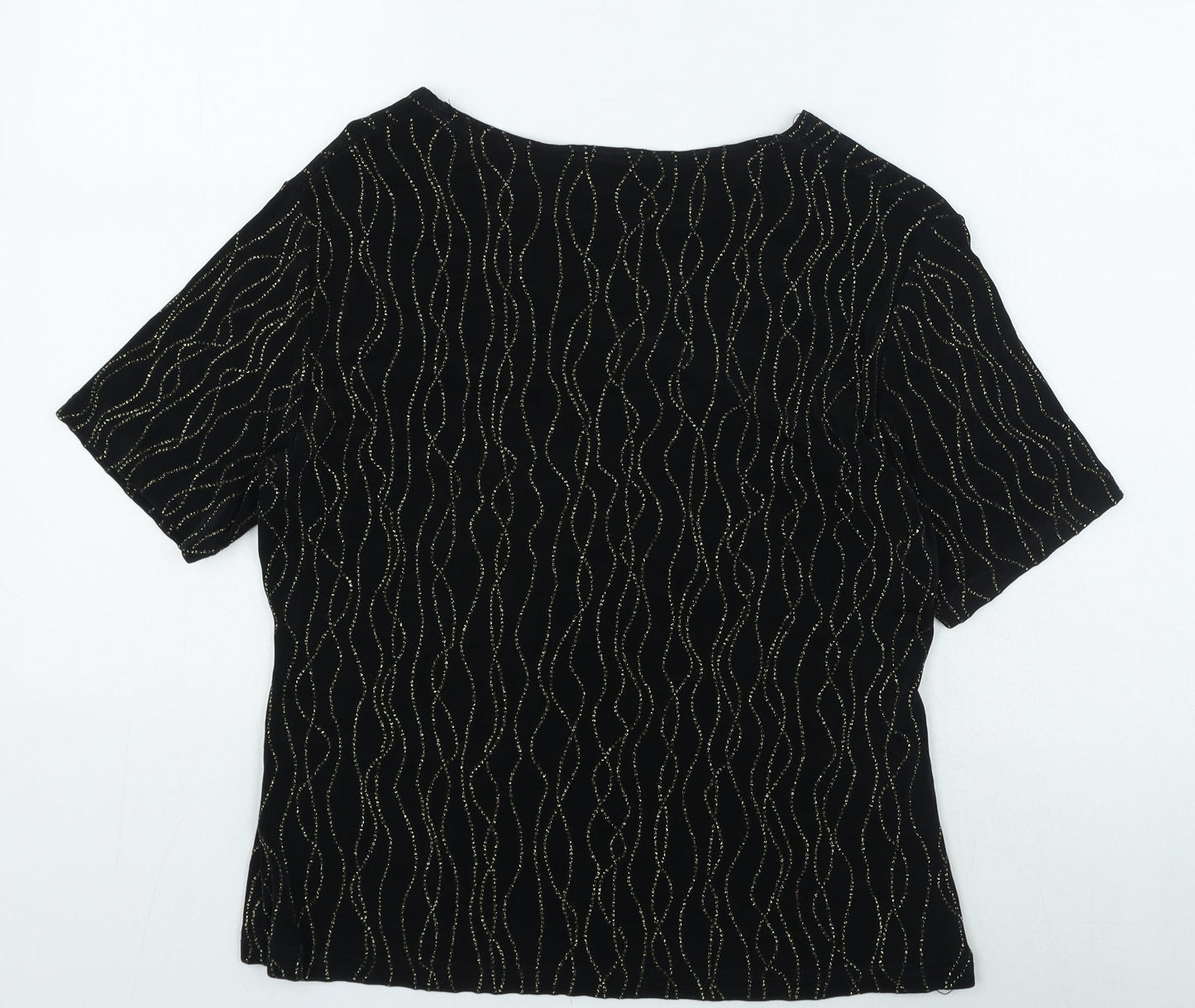 your 6th sense Womens Black Geometric Acetate Basic Blouse Size 12 Round Neck