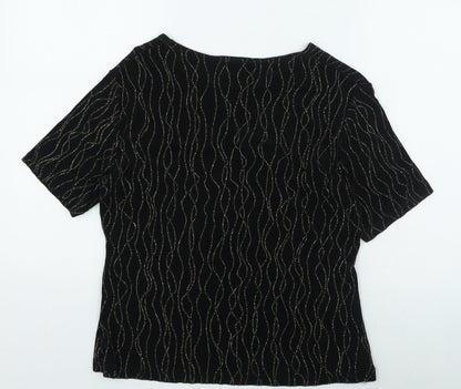 your 6th sense Womens Black Geometric Acetate Basic Blouse Size 12 Round Neck