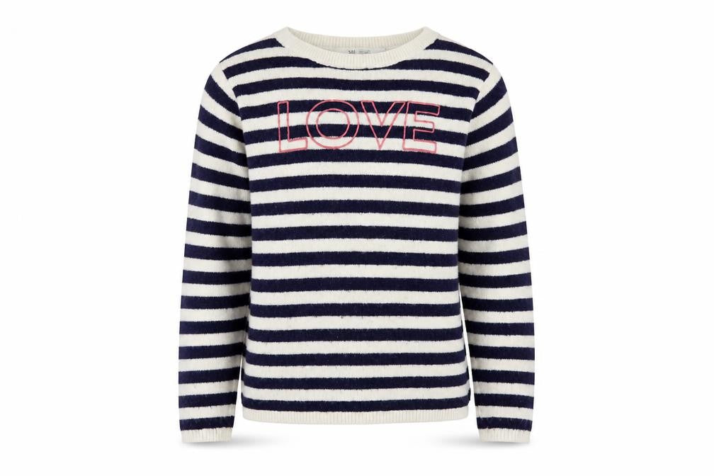 H&M Girls Ivory Crew Neck Striped Acrylic Pullover Jumper Size 10-11 Years Pullover - Love