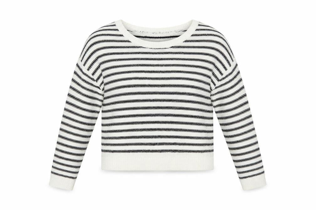 H&M Womens White Boat Neck Striped Acrylic Pullover Jumper Size 6