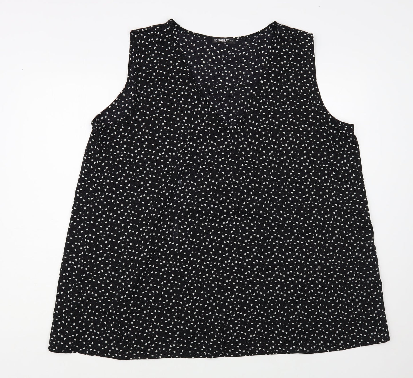 Sheilay Womens Black Geometric Polyester Basic Blouse Size 3XL V-Neck - Heart pattern