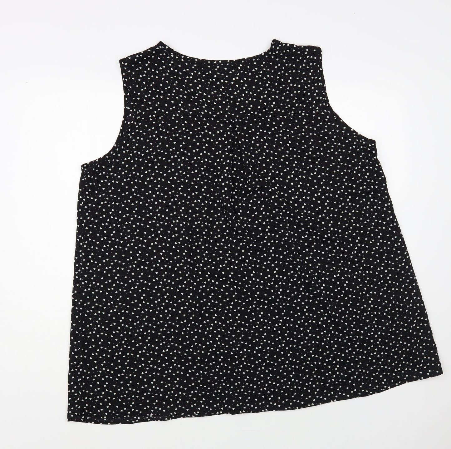 Sheilay Womens Black Geometric Polyester Basic Blouse Size 3XL V-Neck - Heart pattern