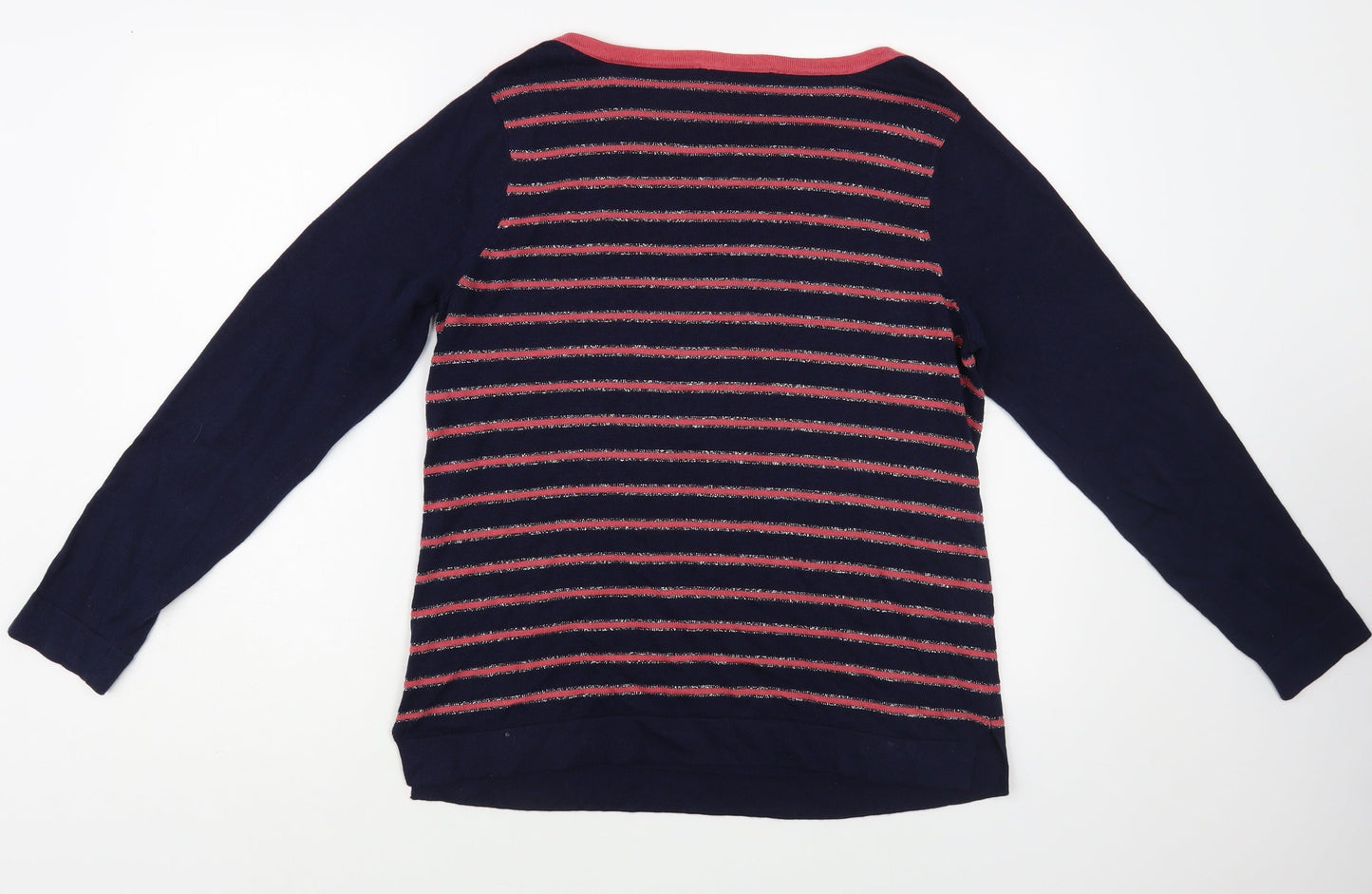 Bonmarché Womens Blue Boat Neck Striped Cotton Pullover Jumper Size 12
