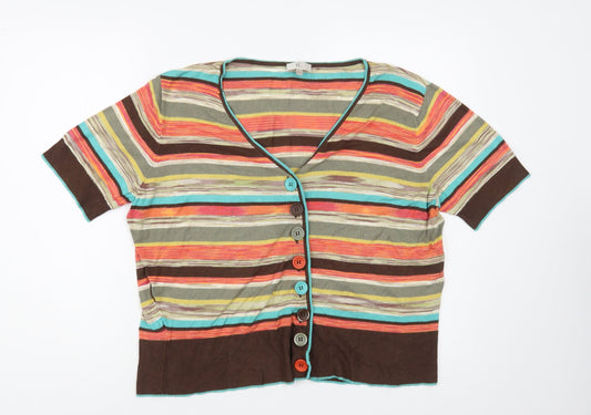 CC Petite Womens Multicoloured V-Neck Striped Viscose Cardigan Jumper Size XL