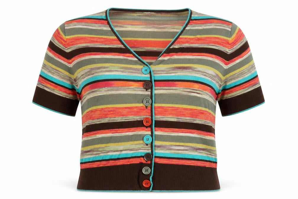 Country Casuals Petite Womens Multicoloured V-Neck Striped Viscose Cardigan Jumper Size XL