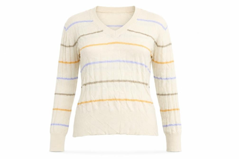 Marks & Spencer Womens Ivory V-Neck Striped Viscose Pullover Jumper Size S