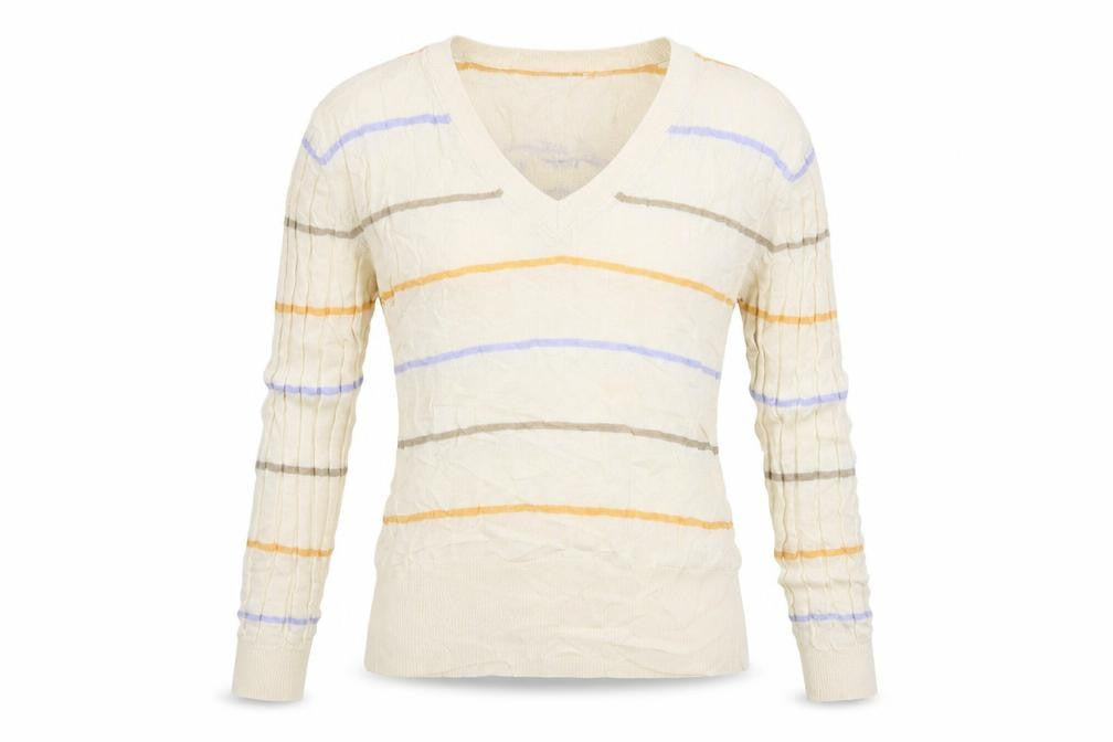 Marks & Spencer Womens Ivory V-Neck Striped Viscose Pullover Jumper Size S