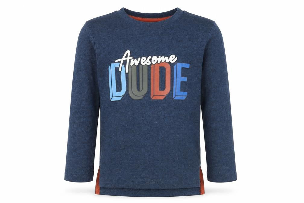 Pep & Co Boys Blue Polyester Basic T-Shirt Size 4-5 Years Round Neck - Awesome Dude