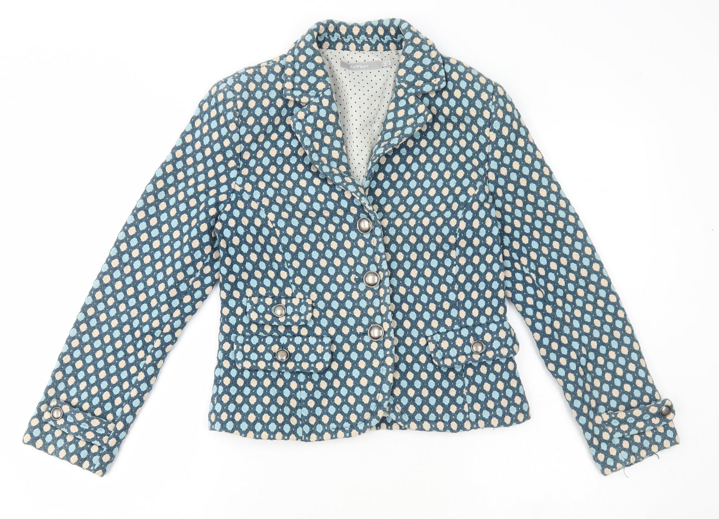Inwear Womens Blue Polka Dot Jacket Blazer Size 10