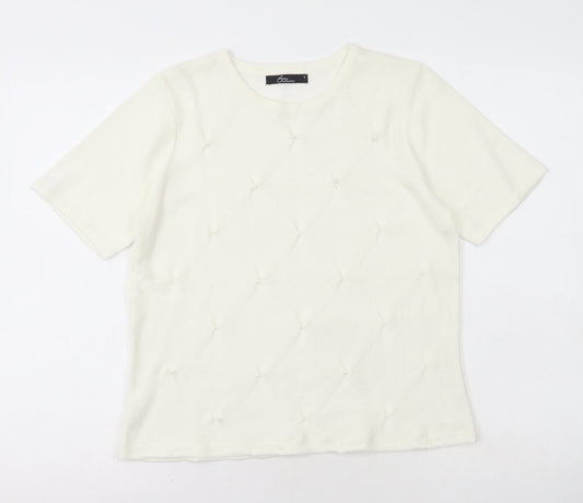 Bm Collection Womens Ivory Acrylic Basic T-Shirt Size S Scoop Neck