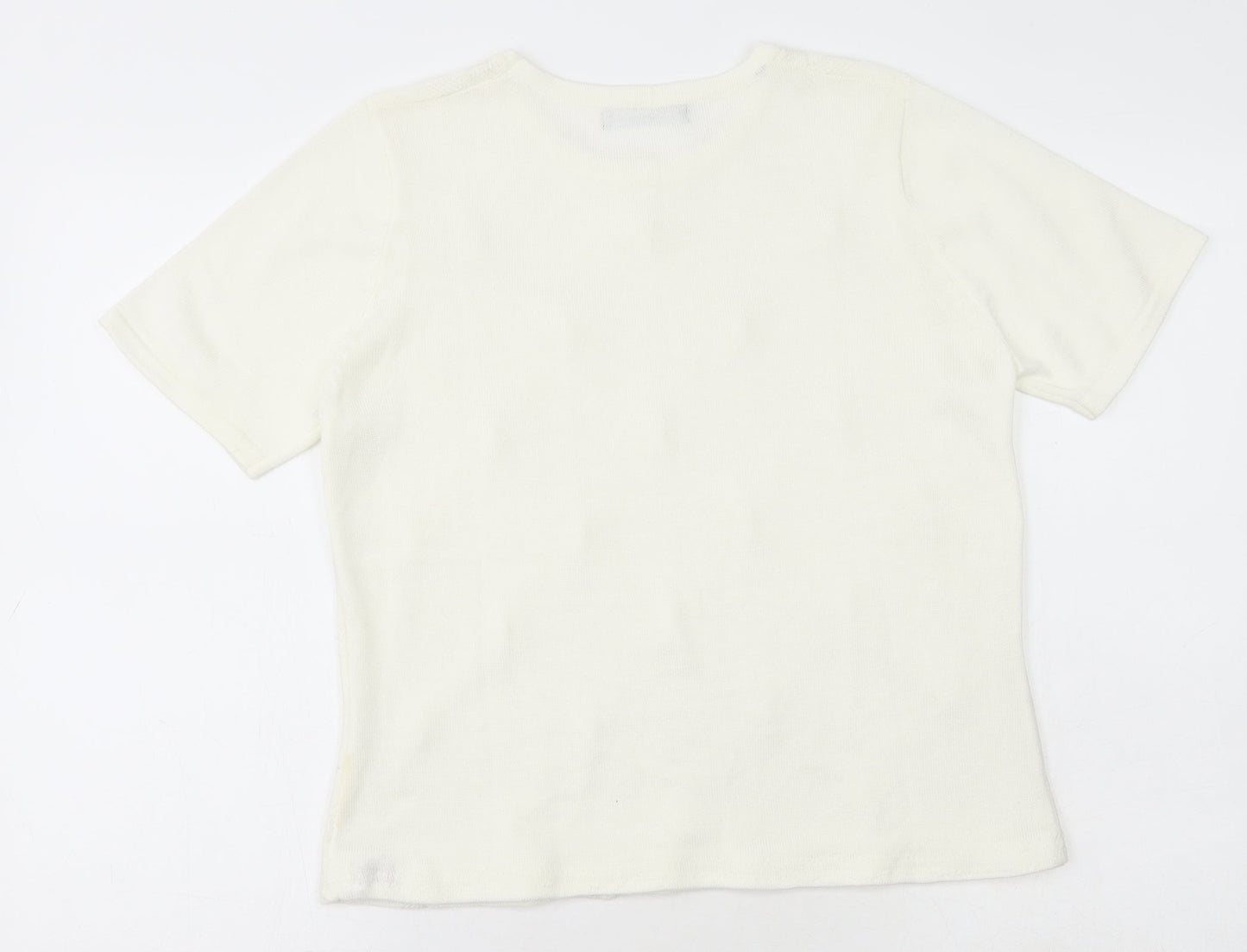 Bm Collection Womens Ivory Acrylic Basic T-Shirt Size S Scoop Neck