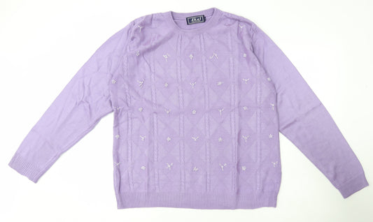 Akal Collection Womens Purple Round Neck Acrylic Pullover Jumper Size L