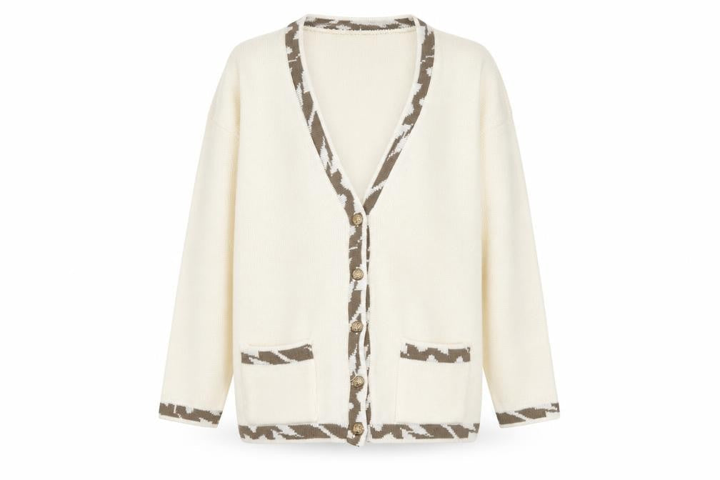 Polkadot Womens Ivory V-Neck Acrylic Pullover Jumper Size L