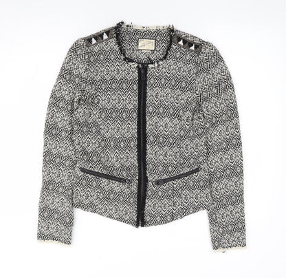 Pull&Bear Womens Black Geometric Jacket Size S Zip