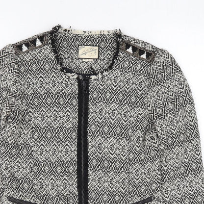 Pull&Bear Womens Black Geometric Jacket Size S Zip