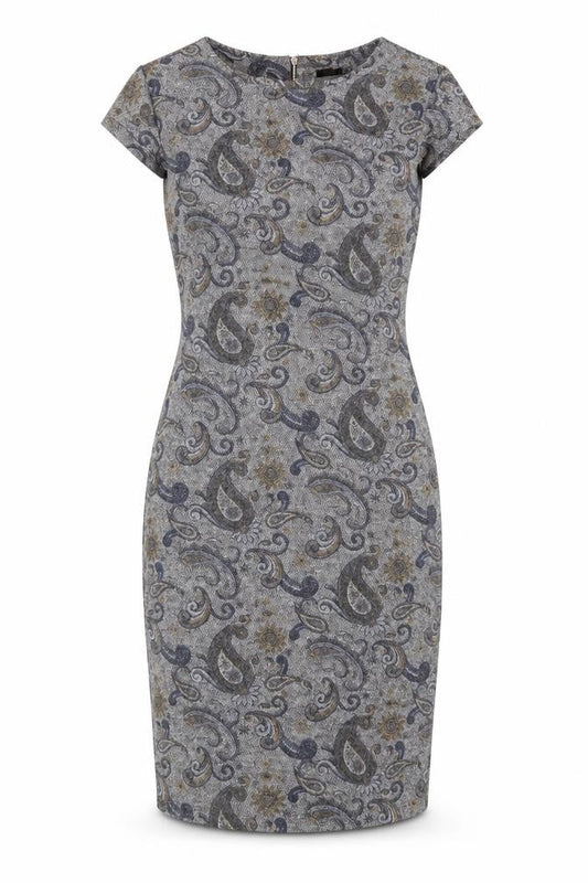 Izabel London Womens Grey Paisley Polyester Pencil Dress Size 10 Round Neck Zip