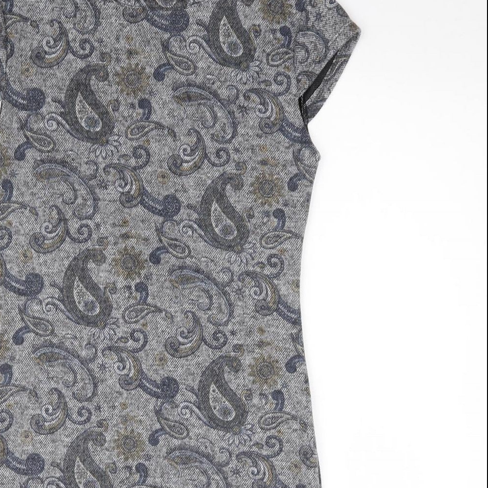 Izabel London Womens Grey Paisley Polyester Pencil Dress Size 10 Round Neck Zip