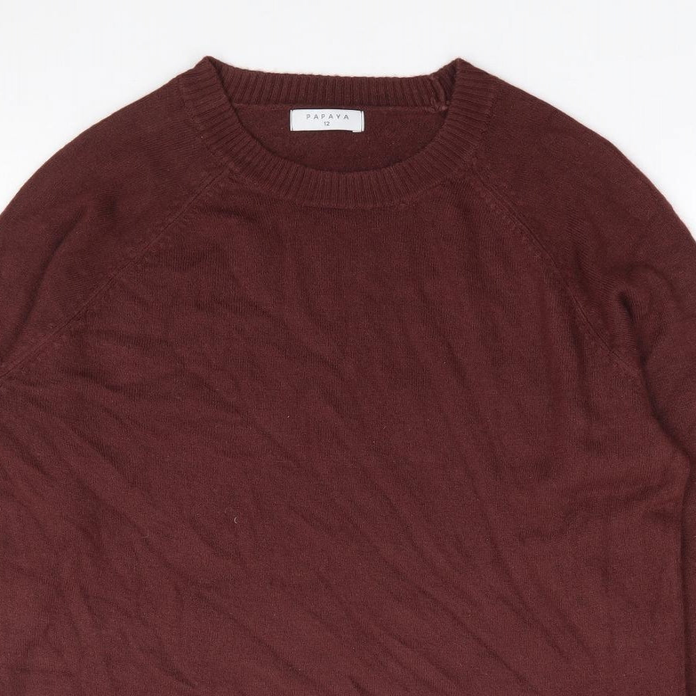 Papaya Womens Brown Round Neck Acrylic Pullover Jumper Size 12