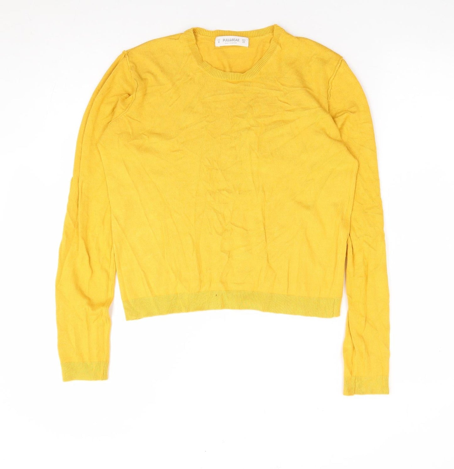Pull & Bear Womens Yellow Round Neck Polyester Pullover Jumper Size M