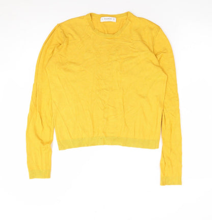 Pull&Bear Womens Yellow Round Neck Polyester Pullover Jumper Size M