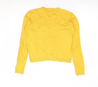 Pull&Bear Womens Yellow Round Neck Polyester Pullover Jumper Size M