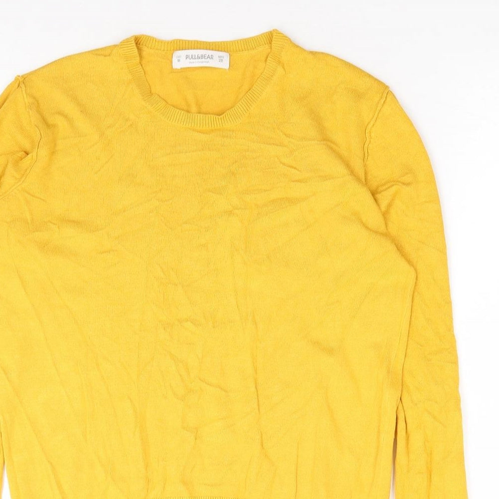 Pull & Bear Womens Yellow Round Neck Polyester Pullover Jumper Size M