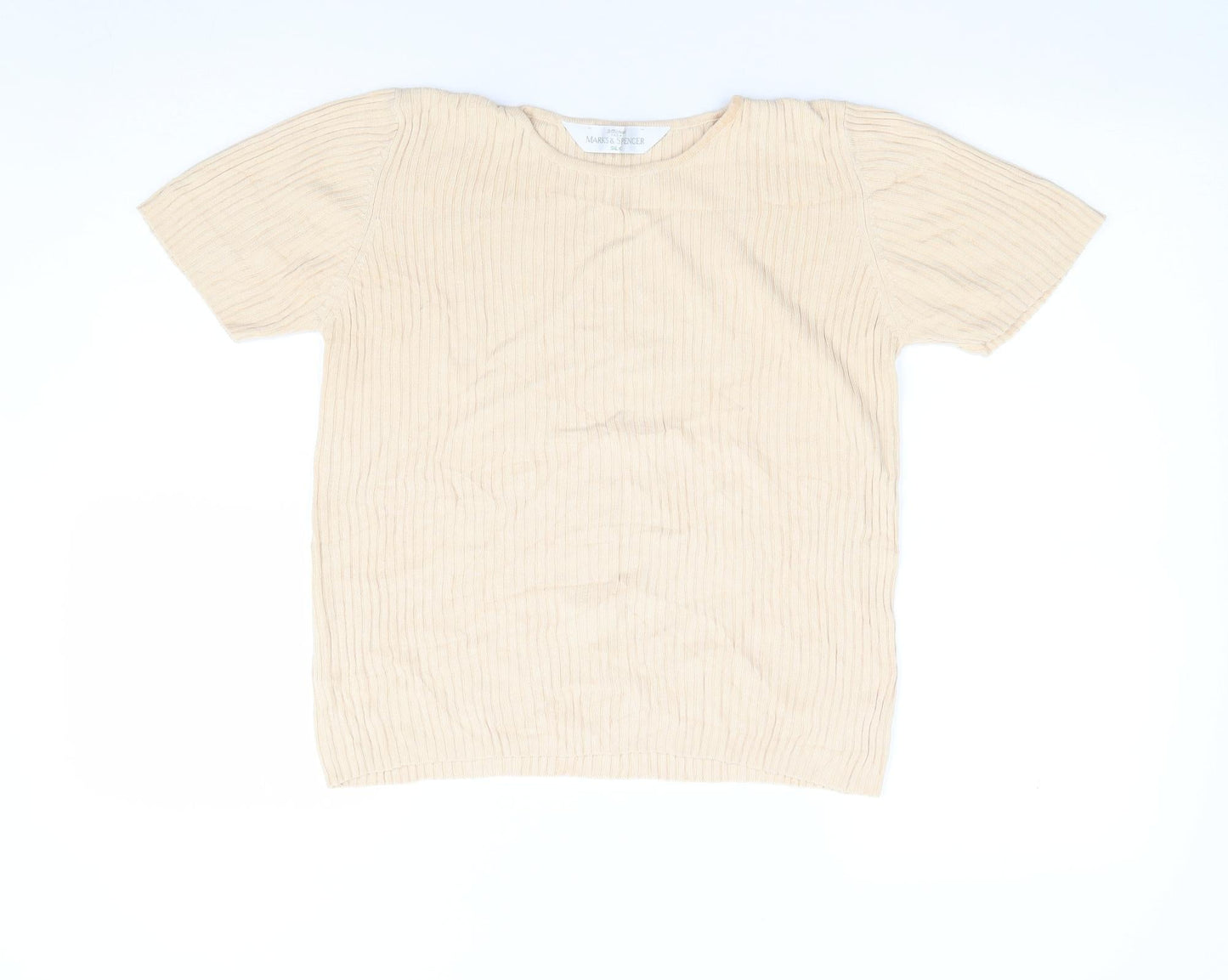 Marks and Spencer Womens Beige Crew Neck Polyester Pullover Jumper Size S