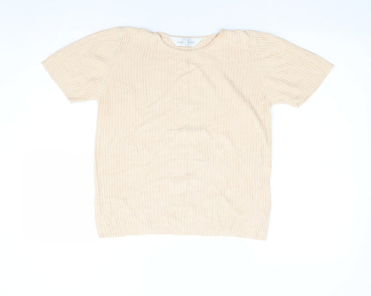 Marks and Spencer Womens Beige Crew Neck Polyester Pullover Jumper Size S