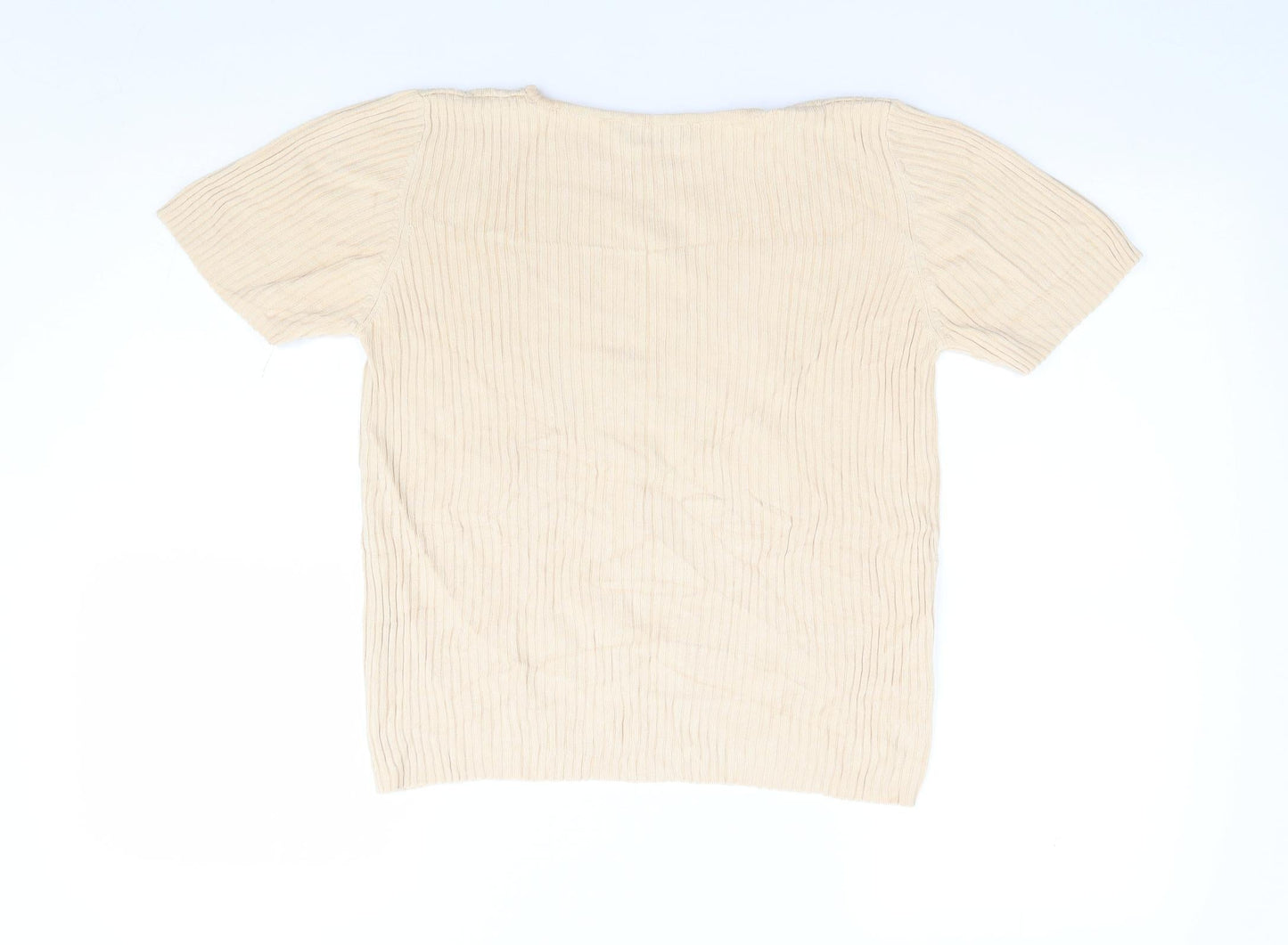 Marks and Spencer Womens Beige Crew Neck Polyester Pullover Jumper Size S