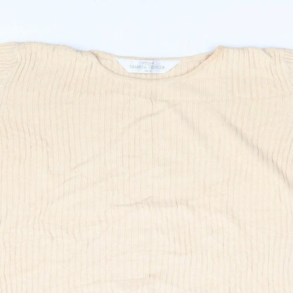 Marks & Spencer Womens Beige Crew Neck Polyester Pullover Jumper Size S