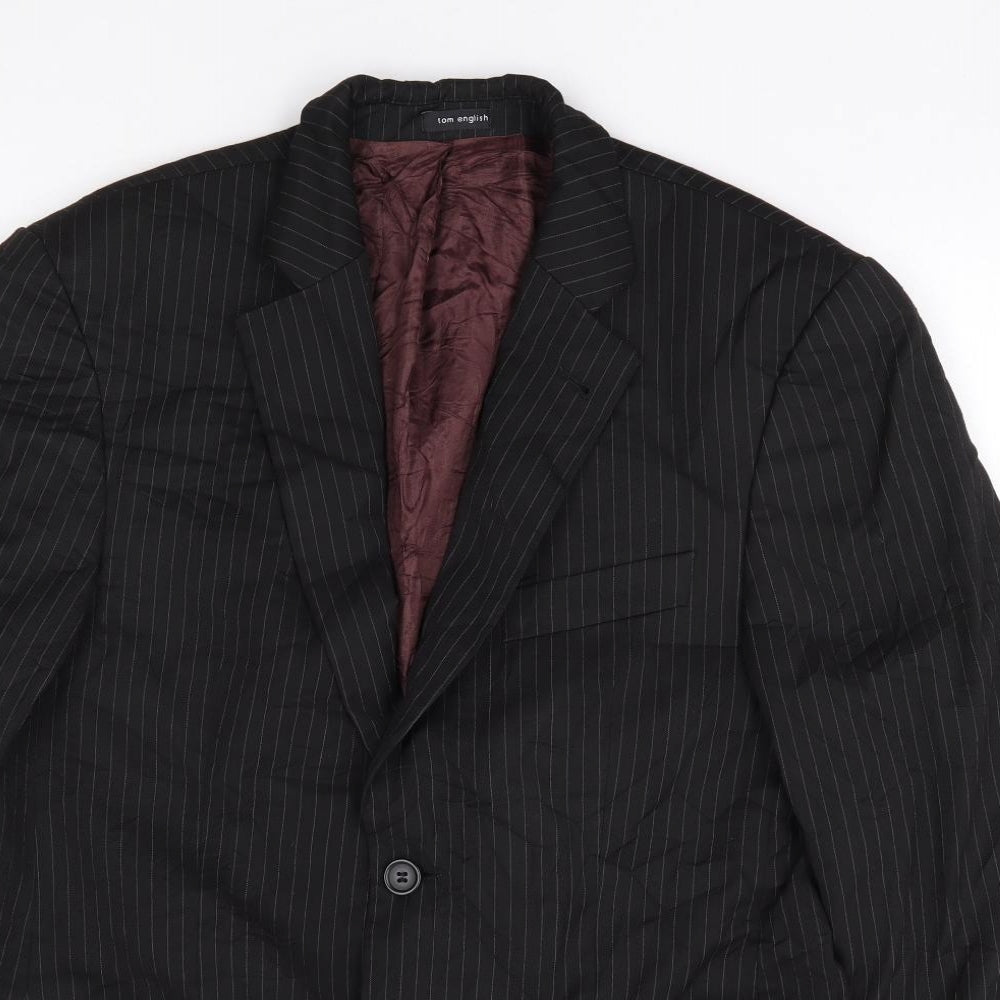 Tom English Mens Black Striped Polyester Jacket Suit Jacket Size 38