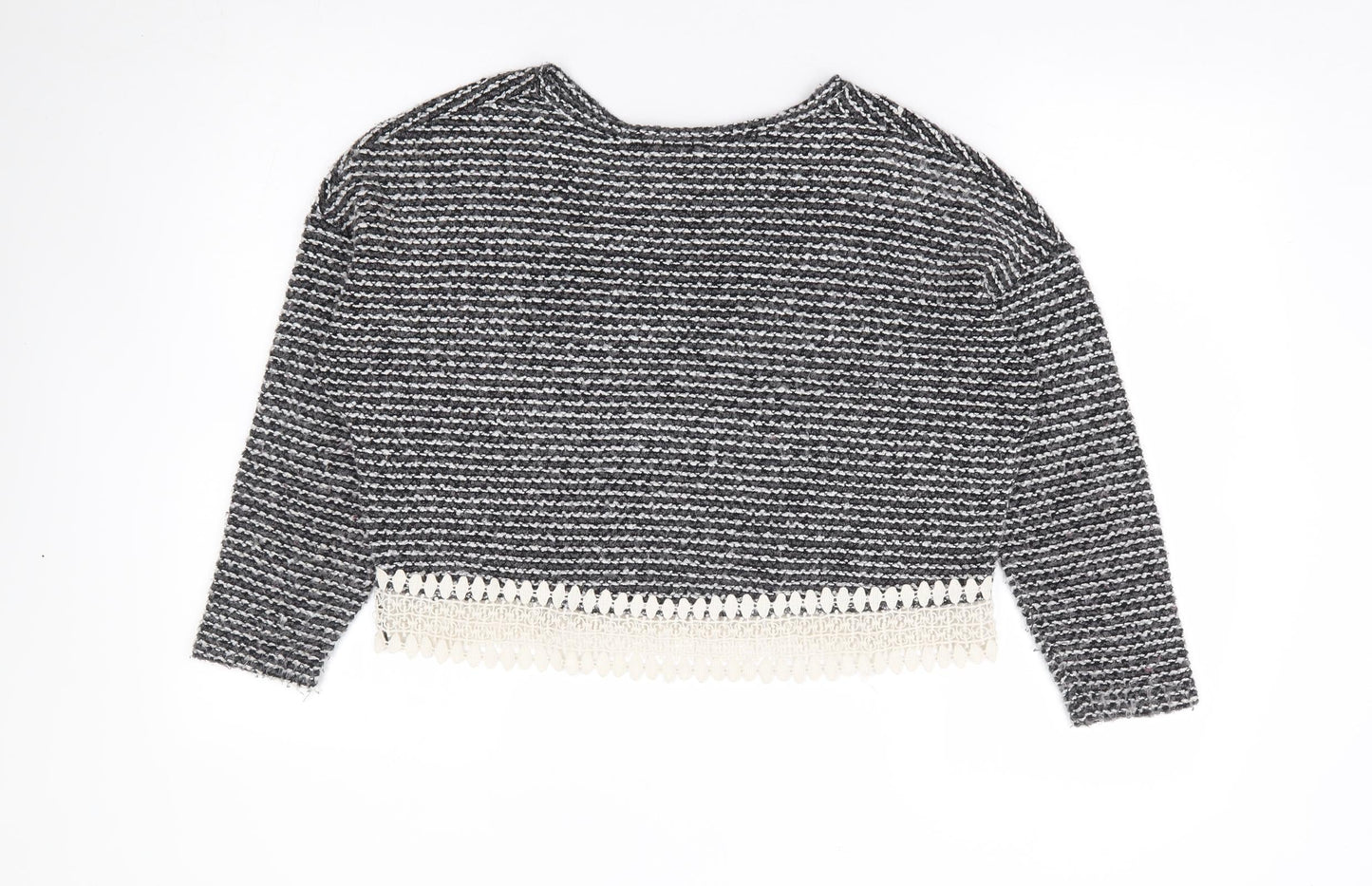 Primark Womens Black Round Neck Striped Acrylic Pullover Jumper Size 6