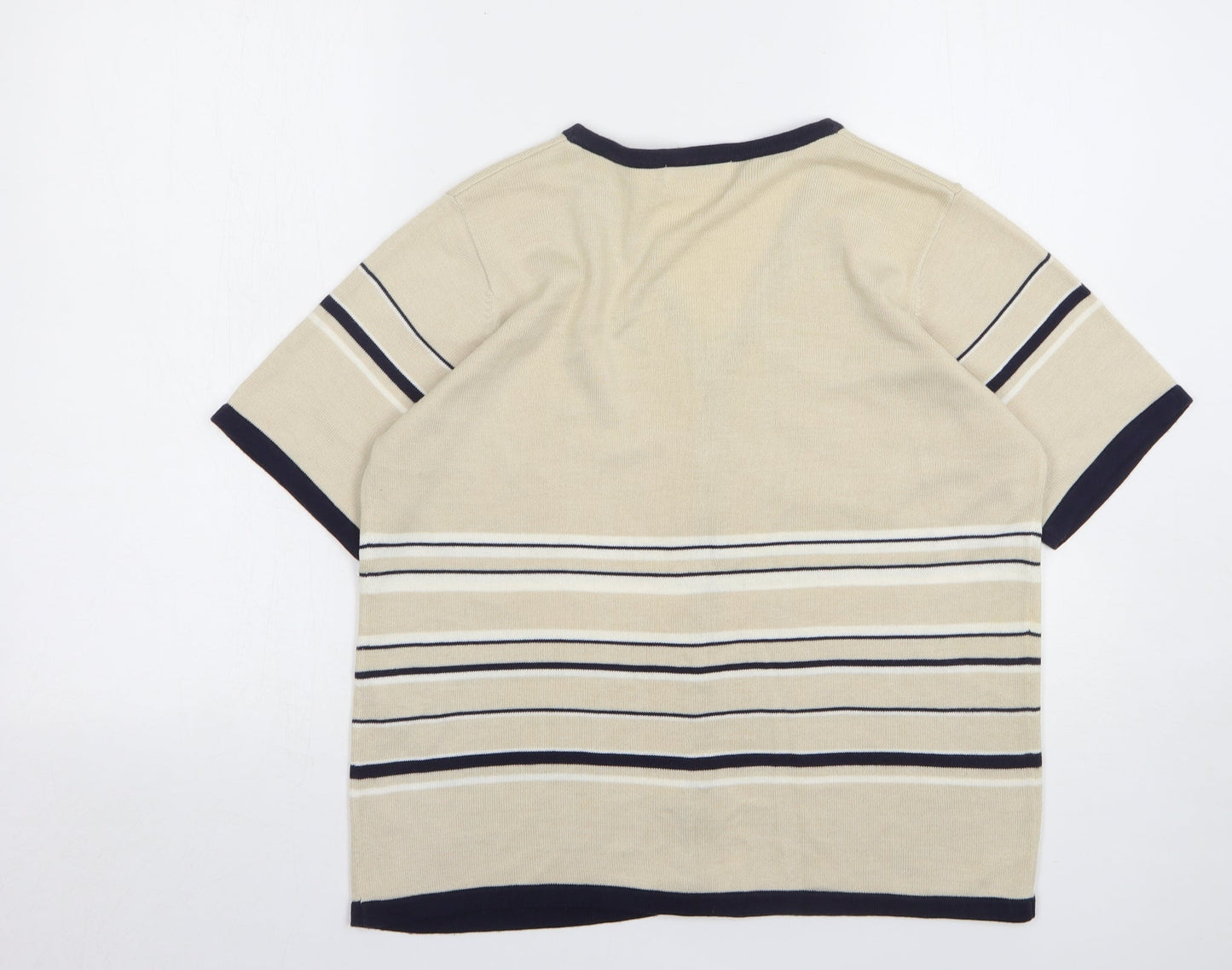 Signature Experience Womens Beige V-Neck Striped Cotton Cardigan Jumper Size S