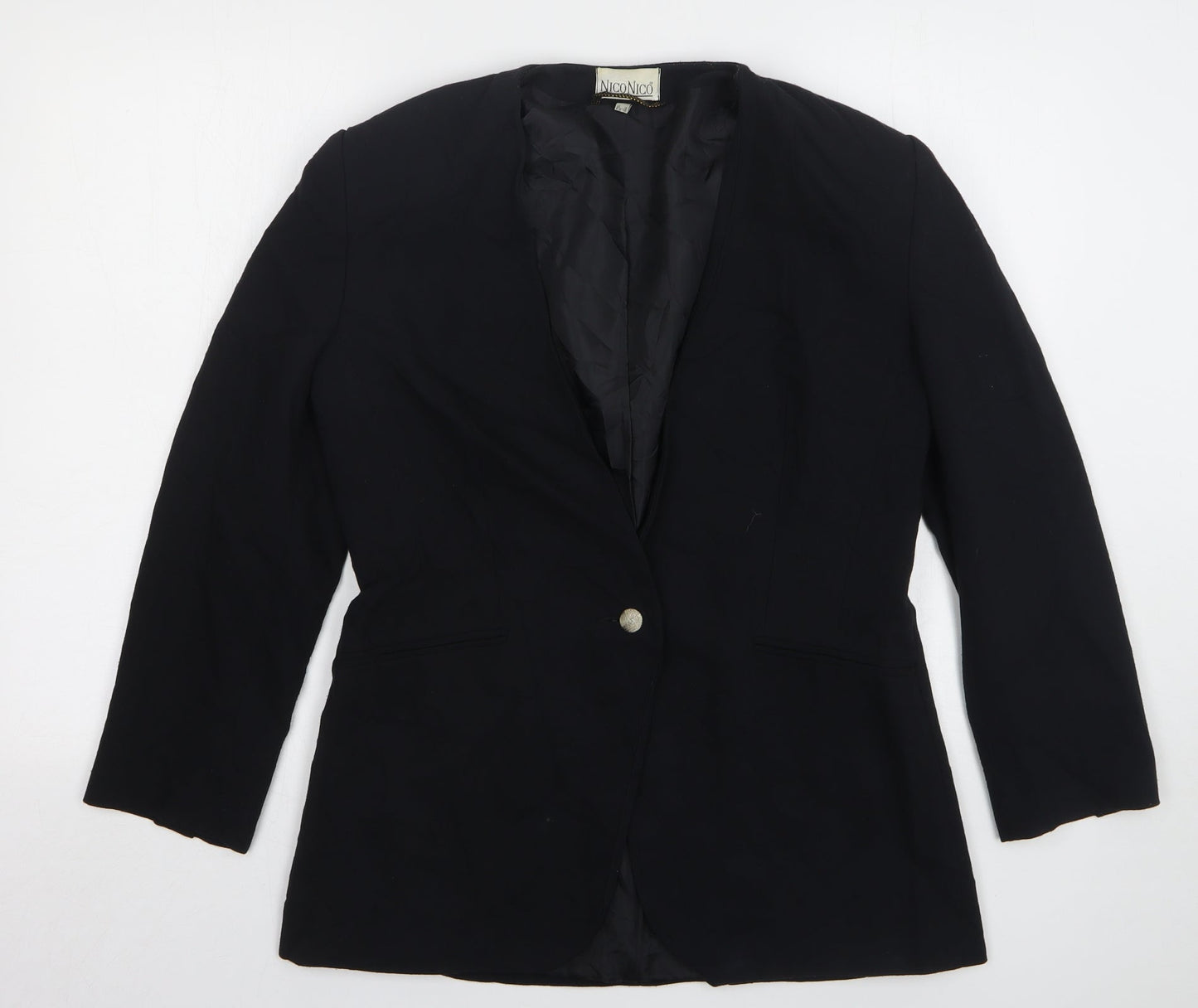 NicoNico Womens Black Polyester Jacket Blazer Size 12