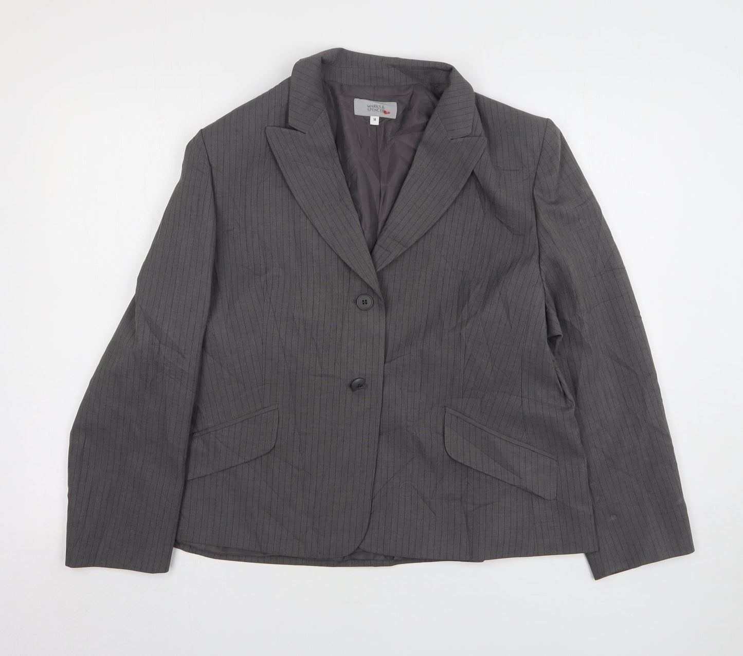 Marks and Spencer Womens Grey Striped Polyester Jacket Suit Jacket Size 18