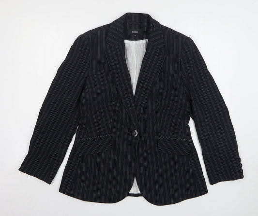 Marks and Spencer Womens Black Striped Polyester Jacket Suit Jacket Size 12