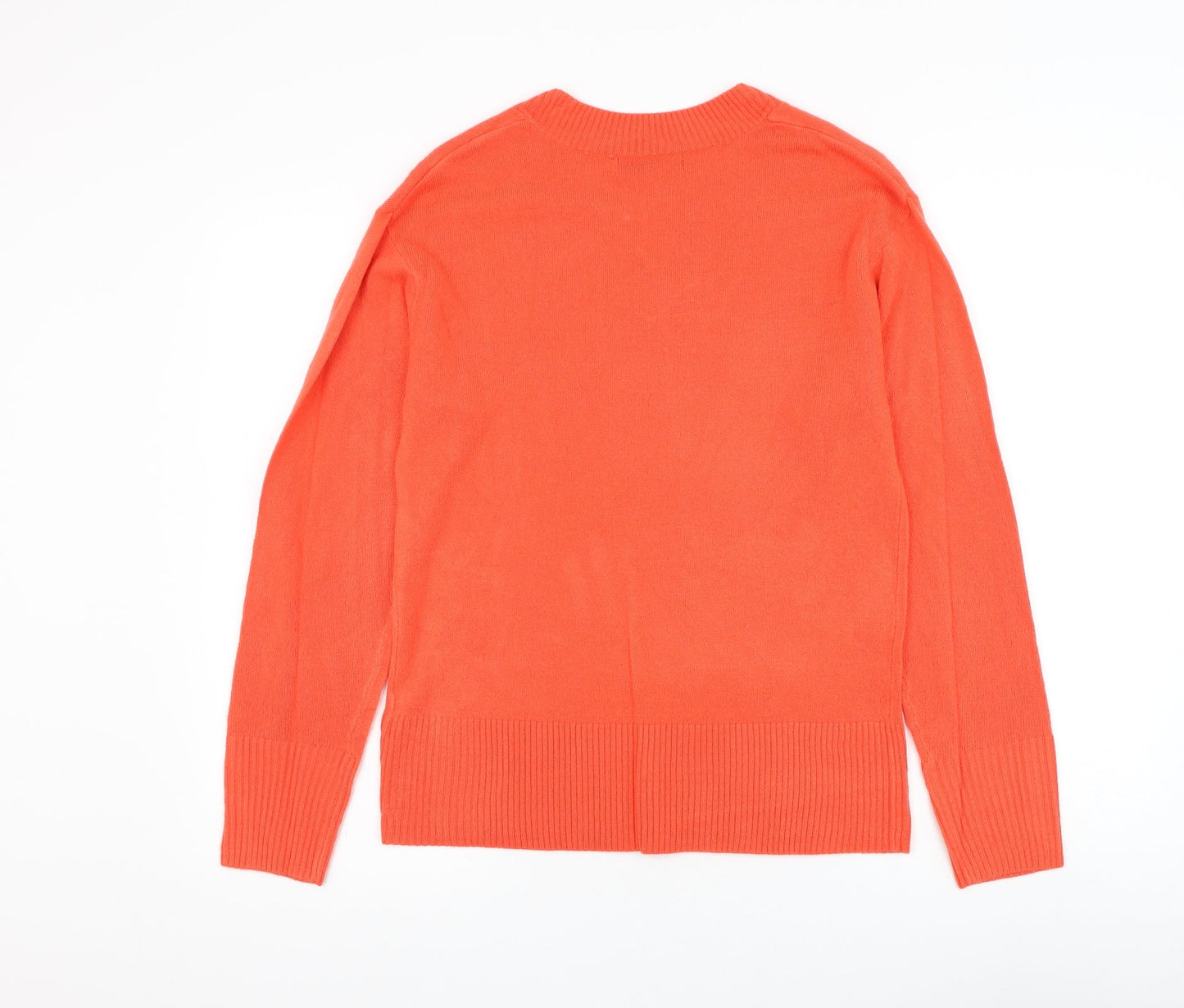 Marks and Spencer Womens Orange V-Neck Acrylic Pullover Jumper Size 10