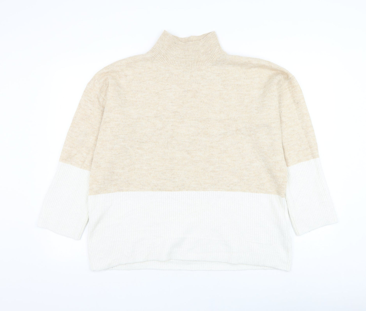 Bonmarché Womens Beige High Neck Acrylic Pullover Jumper Size 12