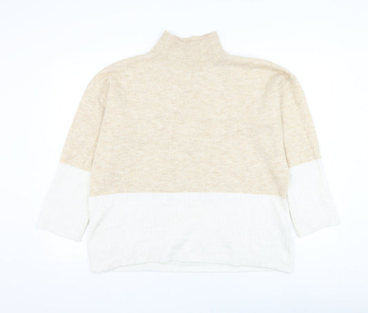 Bonmarché Womens Beige High Neck Acrylic Pullover Jumper Size 12