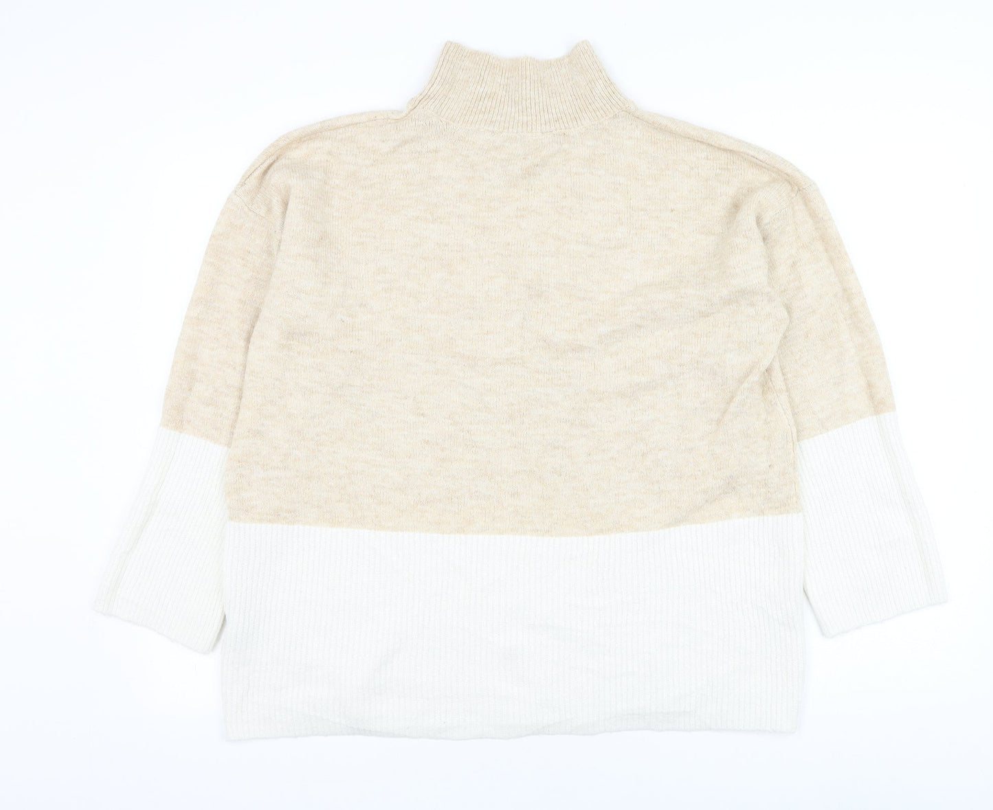 Bonmarché Womens Beige High Neck Acrylic Pullover Jumper Size 12