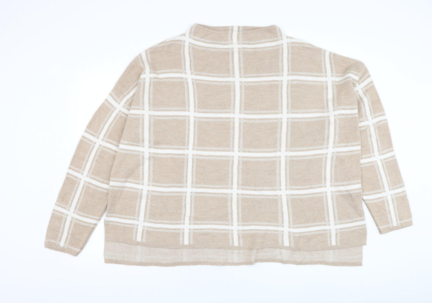 Marks and Spencer Womens Brown Round Neck Check Acrylic Pullover Jumper Size 20